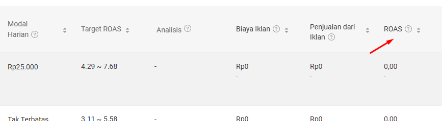 Contoh ROAS Shopee